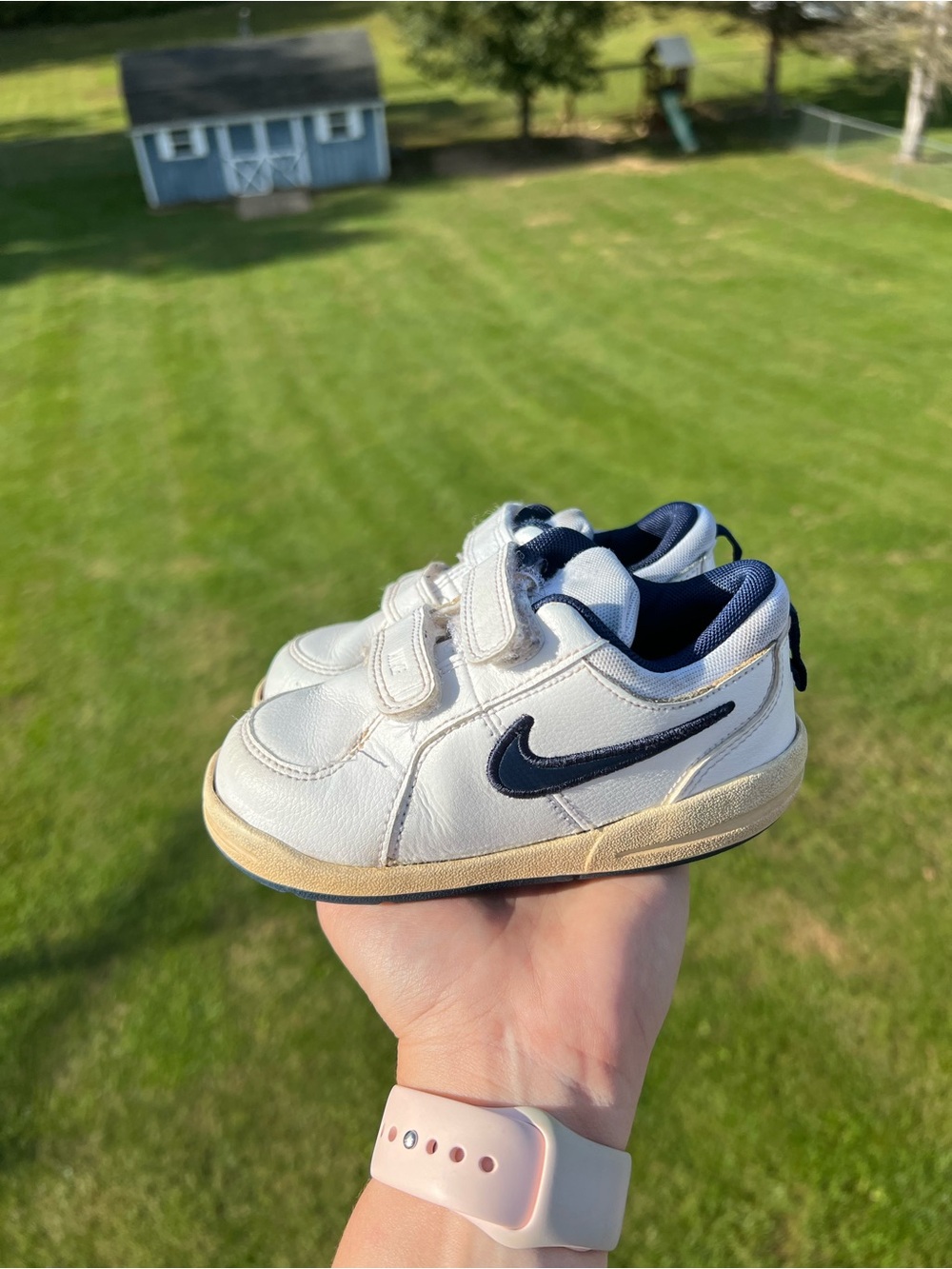 Nike Pico 4 TDV White Midnight Navy Swoosh Toddler Sneaker Sz 8C Wide